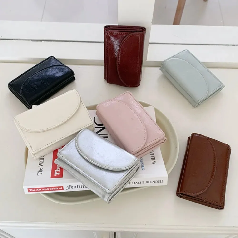 

Fashion PU Leather Short Wallet Multiple Card Slots Solid Color Card Holder High-capacity Coin Bag Women