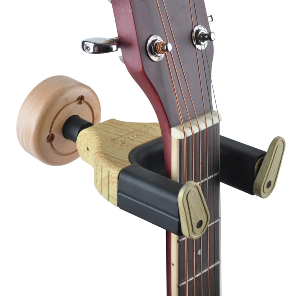 

2pcs Wooden Guitar Hangers Wall Mount Hook Holder Rubber Metal Design Deep Cradle Neck Support Easy Install Decorative Wall