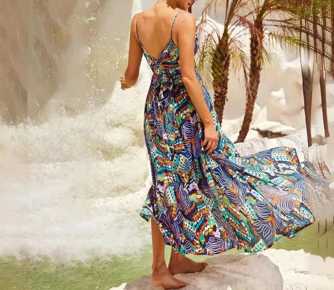 

Fashion Summer Dresses Sexy Camisole Strapless Sleeveless Printed Dress Mid Length Dress Elegant Dresses for Women