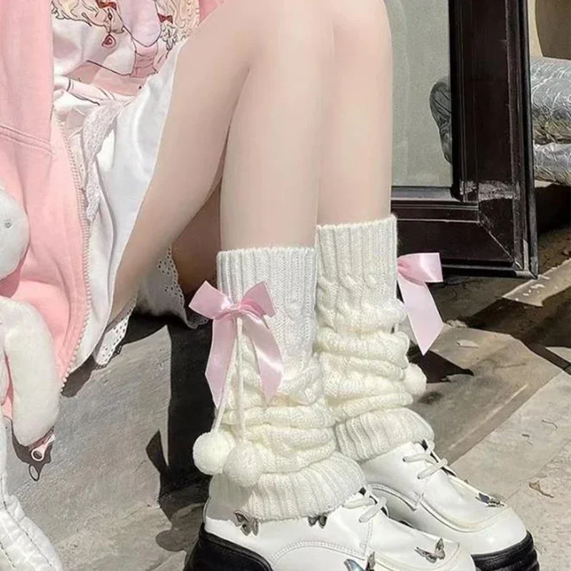

Spring New Collection: Lolita Bow Pom-pom Leg Cover, Pile Pile Socks, Cute Lolita Twisted Knit Sock Cover for Academy Girls