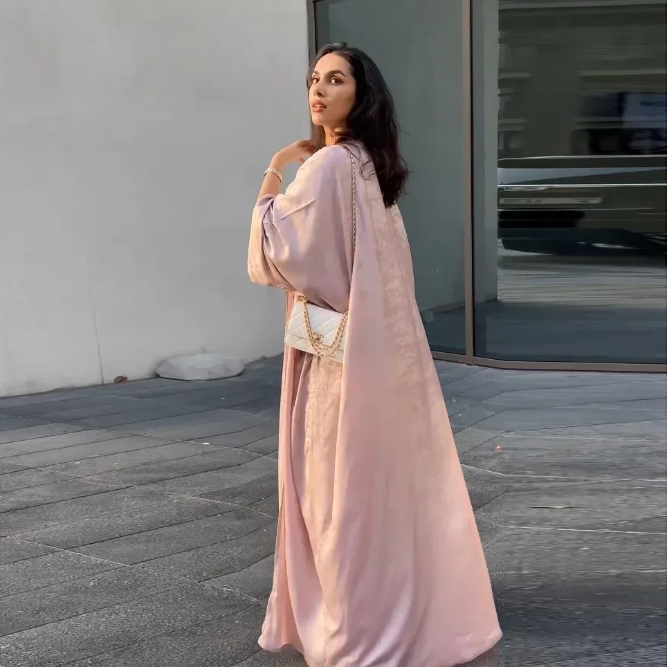 Bronzing Satin offen Abaya Kimono Strickjacke muslimische Abayas für Frauen Dubai Luxus Truthahn bescheidene islamische Outfit marok kanis che