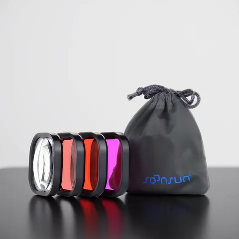 SOONSUN filtre de plongée pour GoPro Hero 13 12 11 10 9 8 noir boîtier étanche officiel plongée lumière rouge gros plan Macro filtres