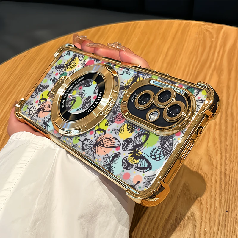 

Plating Phone Case For OPPO A60 A58 5G A57 A55 A77 A77S A76 A74 A73 A72 A54 4G A54S Clear Stand Holder Butterfly Pattern Cover