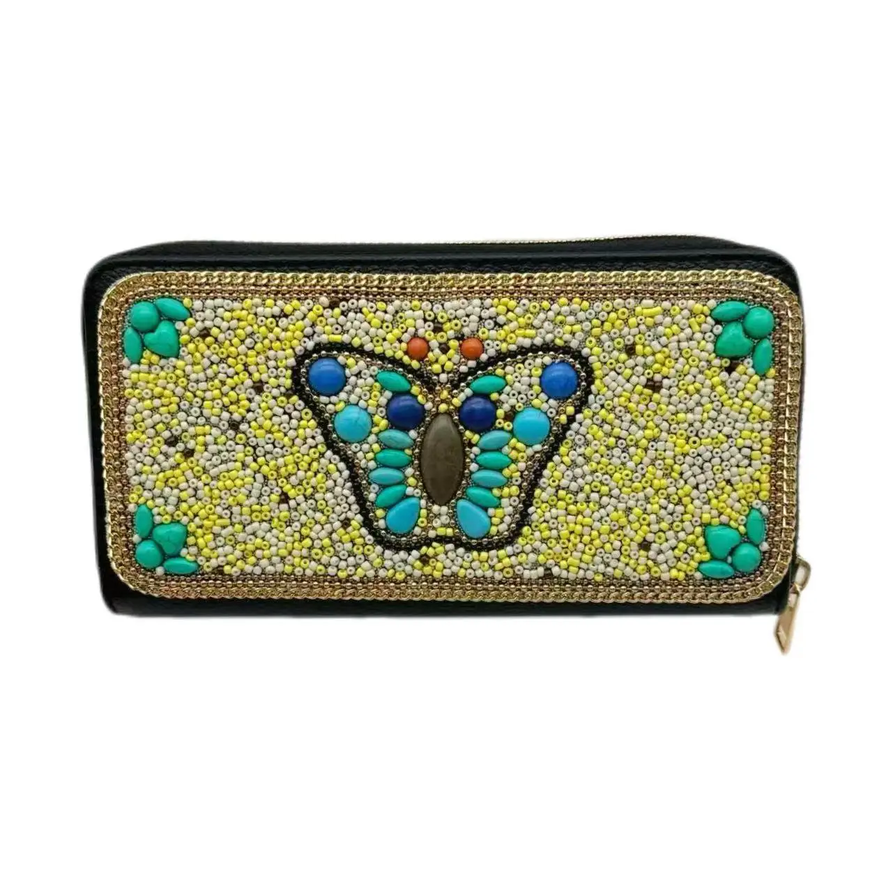 

бабочка желтая основная цветная трехмерная бабочка с четырьмя углами зеленые маленькие цветы ручная вышивка рисовыми бусинами