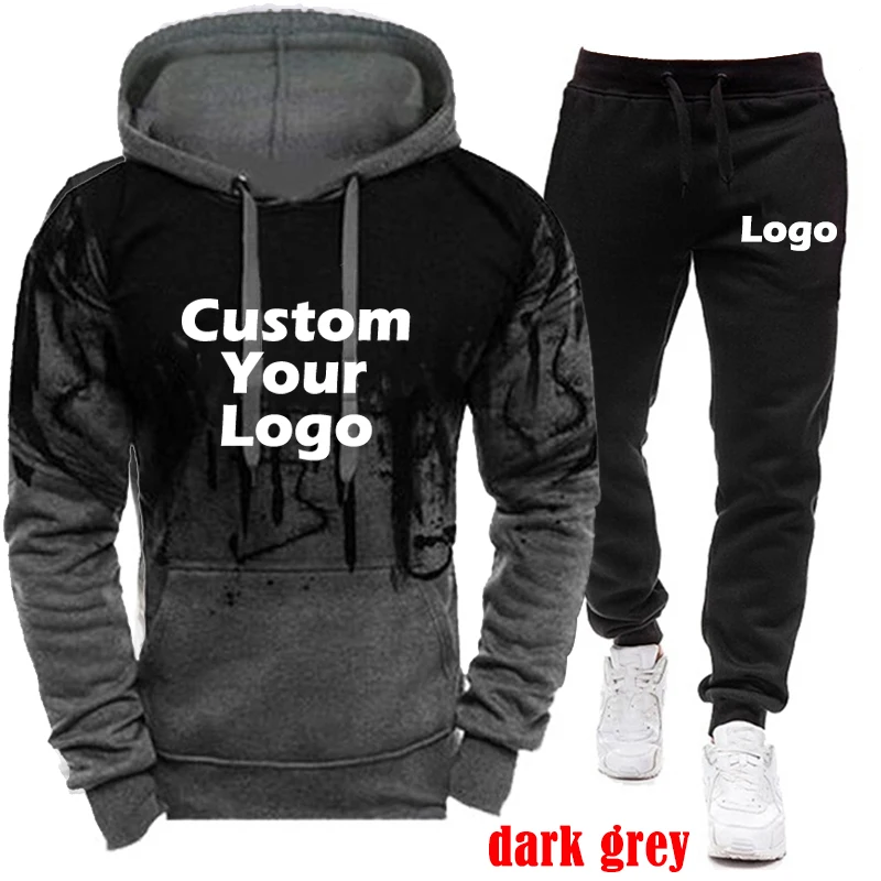 Setelan Hoodie musim dingin kustom musim gugur celana merek Fashion pria DIY pakaian olahraga luar ruangan pakaian olahraga tinta cipratan Jogging kasual