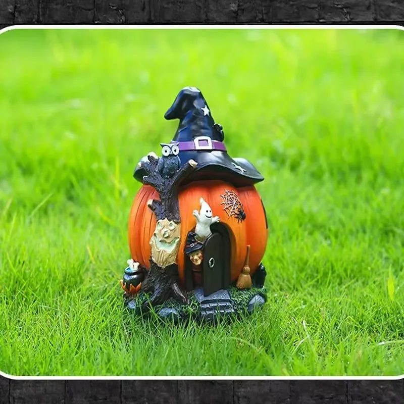 Pumpkin House Ornaments Halloween Witch Garden Ornaments Trick Figurines Desktop Living Room Porch Party Horror Decorations