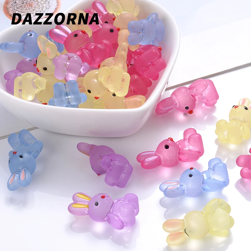 10Pcs 14X24mm Rabbit Loose Spacer Beads Transparent Frosted Point Oil Acrylic Beads For Jewelry Making DIY Bracelet Necklace