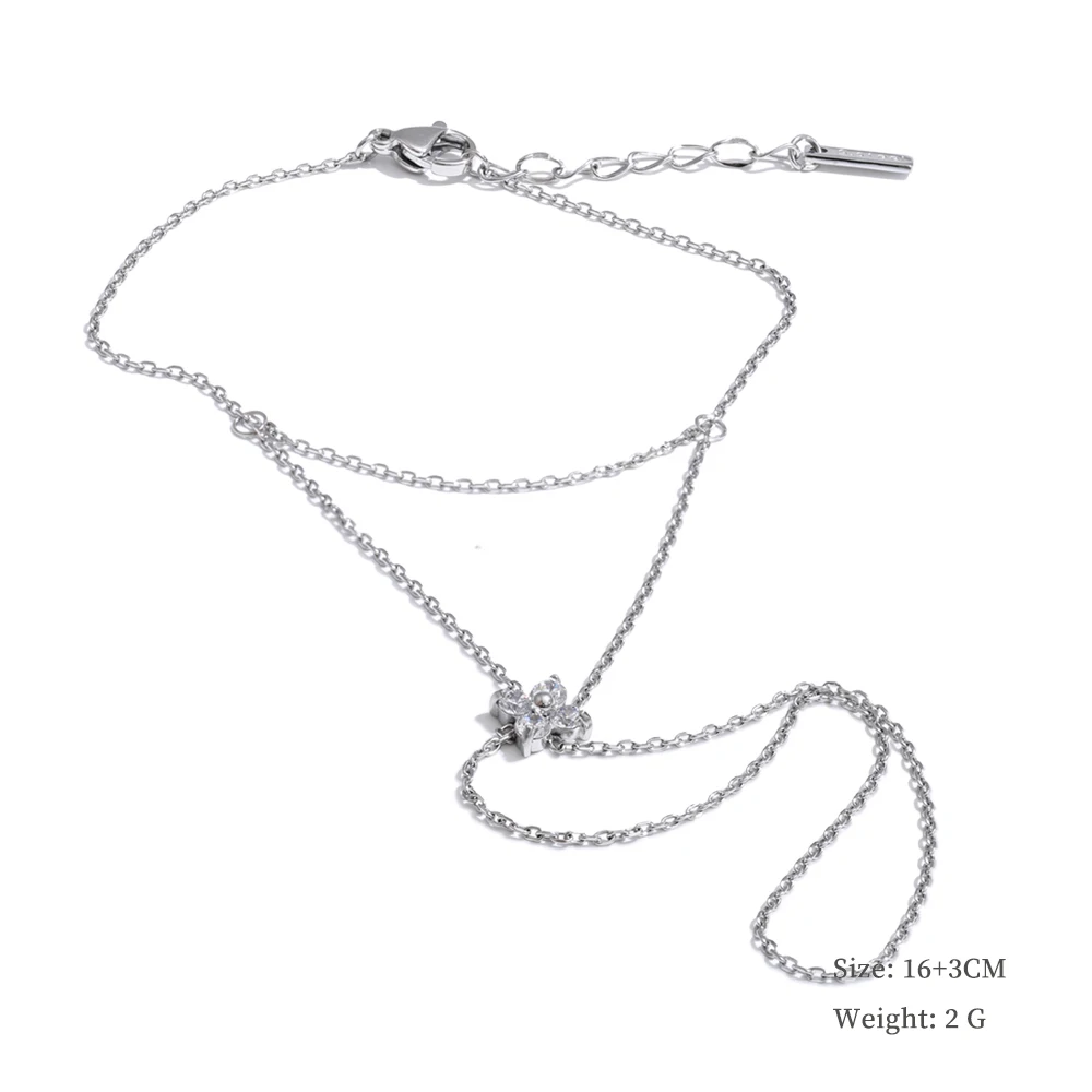 Yhpup Hot Stijl Zirconia Ronde Achterkant van de Hand Ketting Vinger Armband Roestvrij Staal Chique Mode-sieraden Groothandel 2025 Nieuw