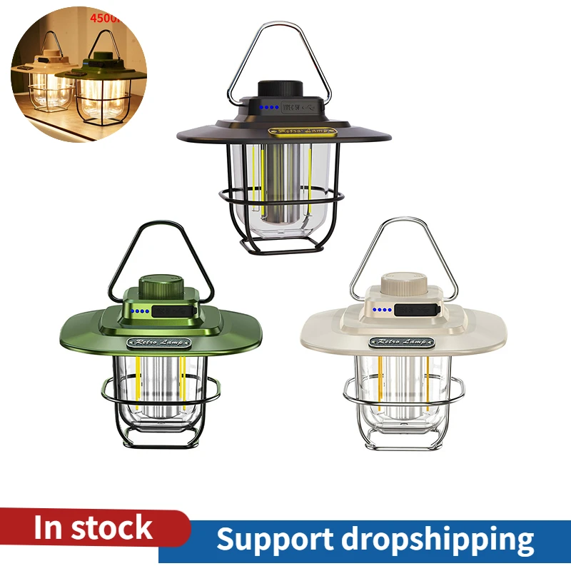 

LED Camping Lamp Retro Hanging Tent Lamp Waterproof Dimmable Camping Lights for Outdoor Horse Tent Camp Accessories wholesale