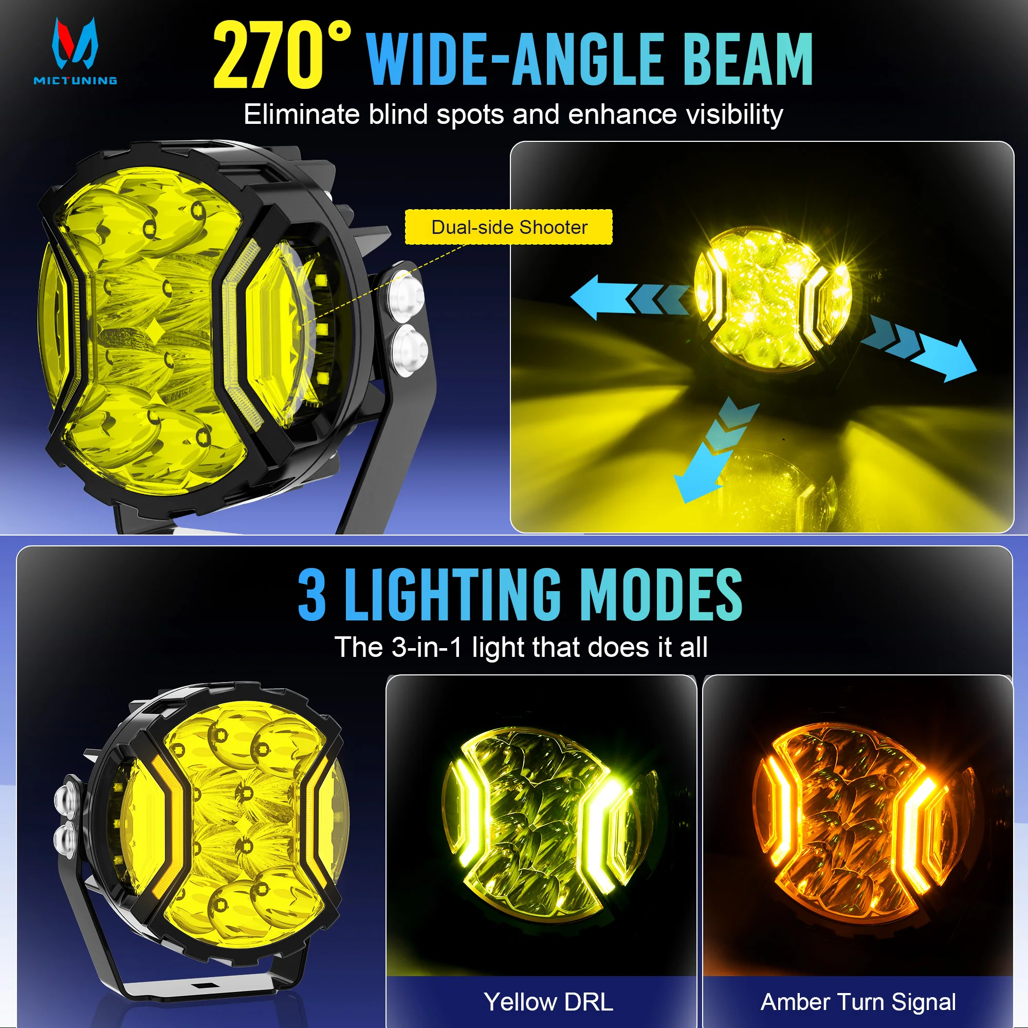 MICTUNING LED Round Light Pods,5 Inch Offroad Driving Side Shooter Lights,Fog Spot Flood Auxiliary Ditch Lamps IP68 Waterproof