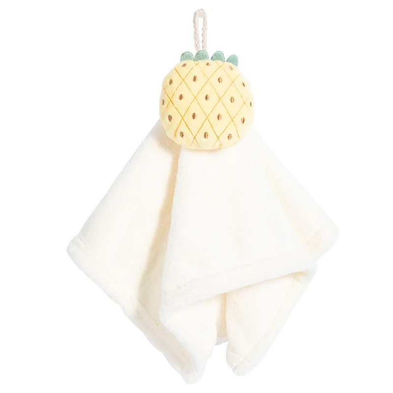 Cartoon Pineapple Coral Velvet Hand Towel,Cute Cloud, Rabbit, Children, Kids Hanging Towels,Soft, Strong Water Absorbent, 1Pc