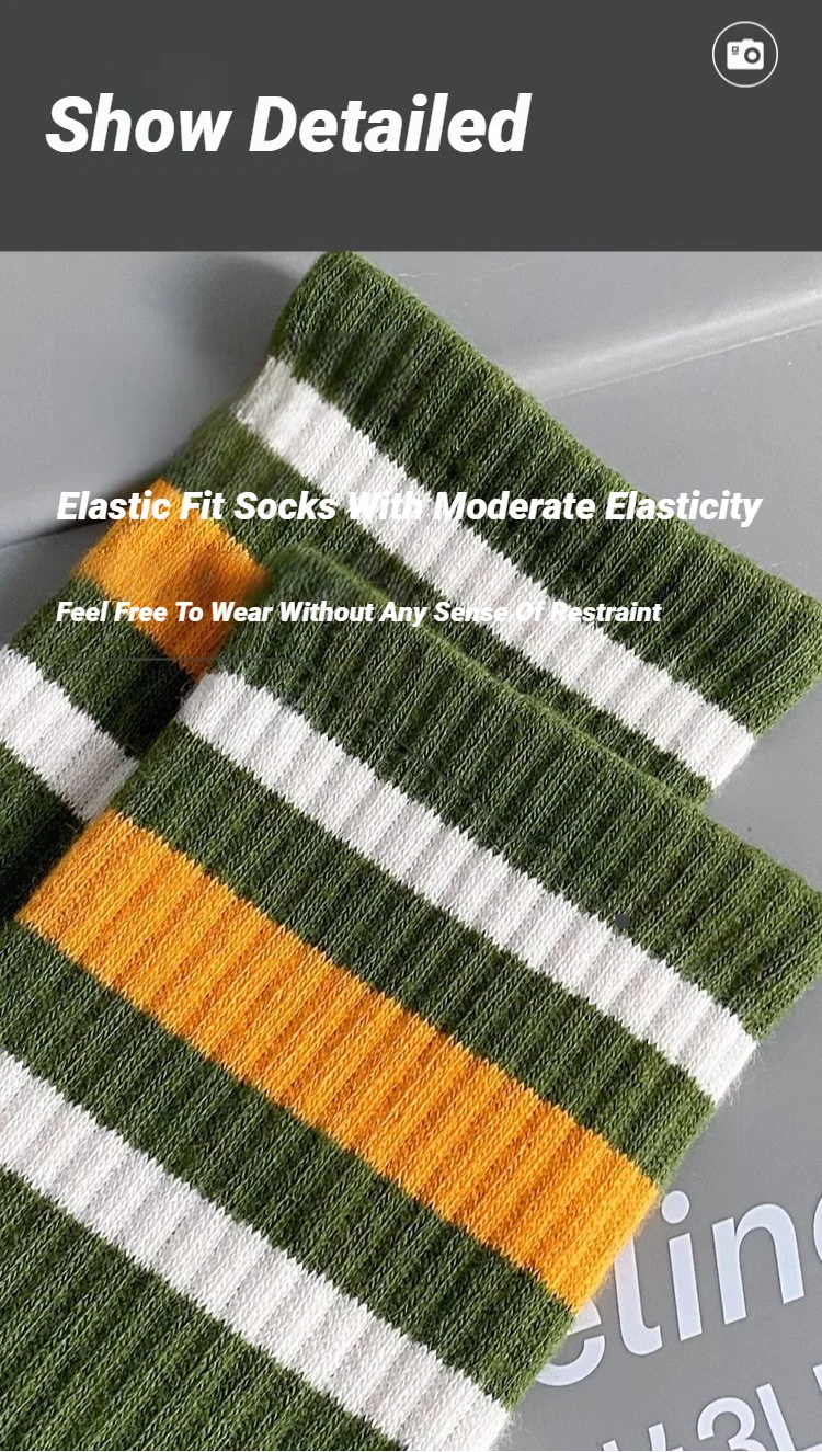 5 Paar bunt gestreifte Freizeitsocken für Herren, modische, schweißabsorbierende und atmungsaktive Sportsocken, geeignet für alle Jahreszeiten, weich – Detail 9