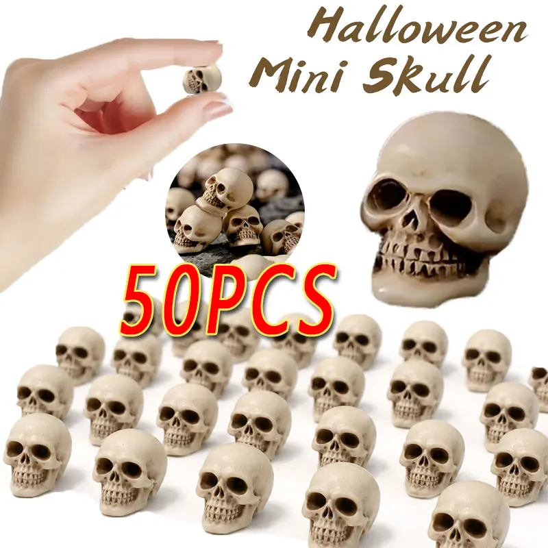 5-50 Stück Mini-Halloween-Schädel-Ornamente, winzige Skelettköpfe, Miniaturmodell für Spukhaus-Party, Horror-Szenen-Dekoration, DIY-Puppenhaus – Detail 2