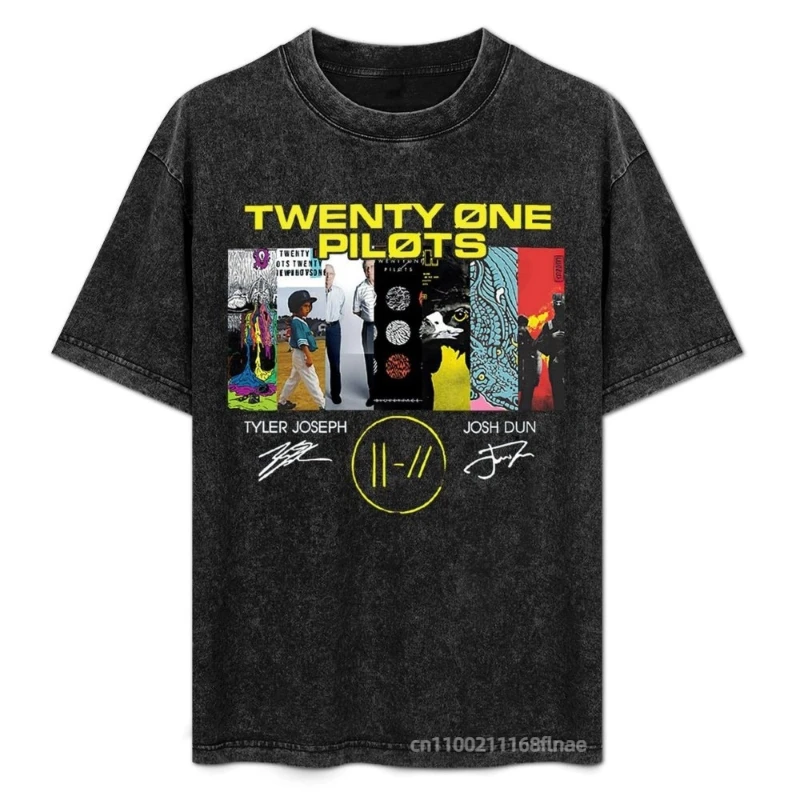 New Men's Street Dance Costume Top 25 Men's Rock Band 21 Pilot Retro Washed T-shirt Street Hip Hop Style Dance Performance Top