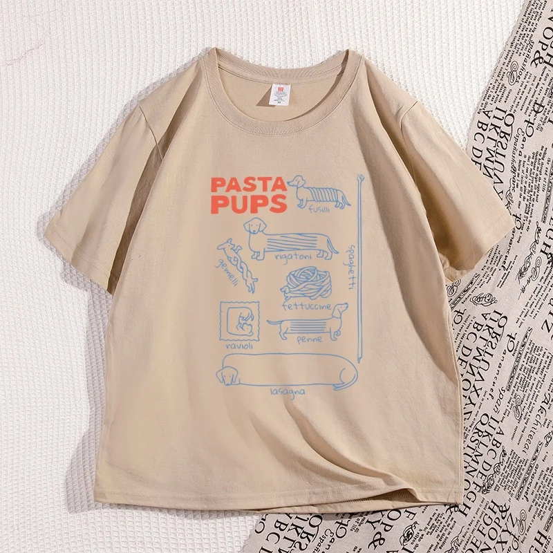 Pasta Pups Tee Women Men Funny Dachshund T-shirts Italian Foodie Short Sleeve T Shirt Casual Round Neck Short Sleeve Clothes