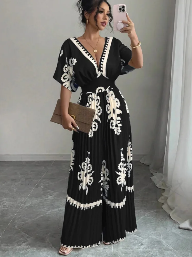 Dames jumpsuit met hoge taille en wijde pijpen ort Sve bedrukt woon-werkverkeer lange broek polyester stof lenteseizoen