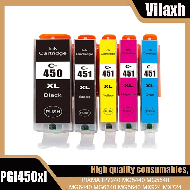 

vilaxh PGI-450 CLI-451 PGI 450 Ink Cartridge For Canon PGI450 CLI451 PIXMA IP7240 MG5440 MG5540 MG6440 MG6640 MG5640 MX924 MX724