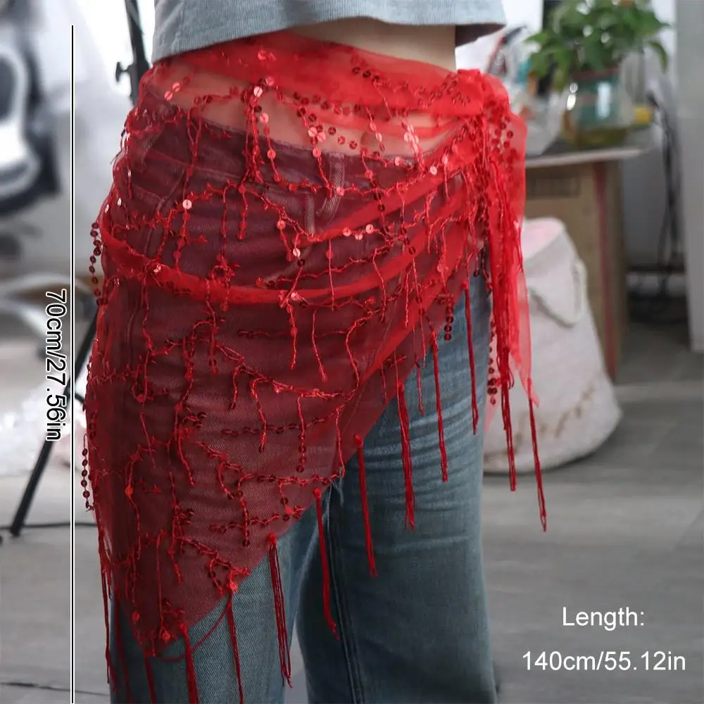 Lantejoulas brilhantes dança do ventre hip cachecol borla triangular dança saia cintos elegantes 6 cores feminino correntes de cintura trajes de dança