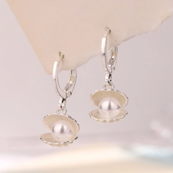 

PONYKISS 925 Sterling Silver Shell Pearl Pendant Hoop Earrings for Women Cute Animal Fine Jewelry Minimalist Accessory in Summer