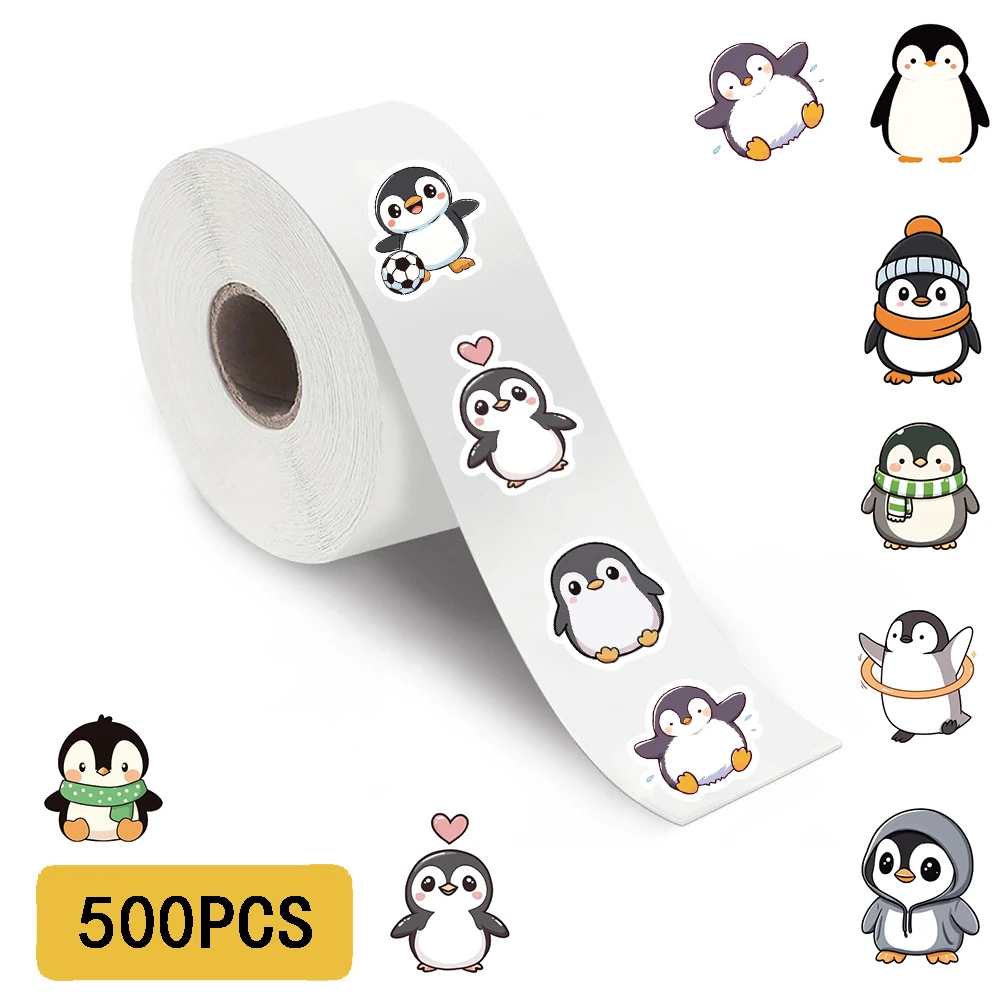 500 قطعة البطريق لفة ملصقات الجمالية القهوة الكرتون مقاوم للماء الهاتف المحمول الأمتعة الثلاجة سكيت الكتابة على الجدران ملصق