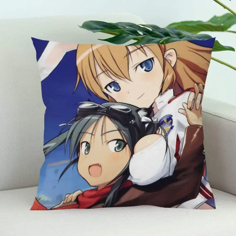 Strike Witches Pillow Cover Bedroom Home Office Decorative Pillowcase Square Zipper Pillow Cases Satin Soft