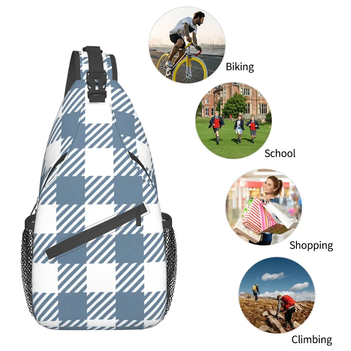 Gingham xadrez xadrez Sling sacos, peito pequeno Crossbody ombro Sling mochila, Daypacks esportes ao ar livre, padrão listrado de búfalo