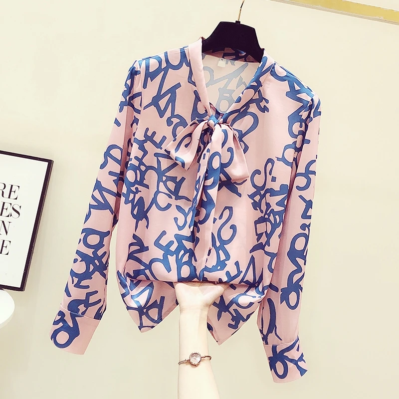 

Bow Sweet Blouses for Women Fashion 2022 Chiffon Long Sleeve Chic Shirt Spring Autumn Tops Femme Pullover
