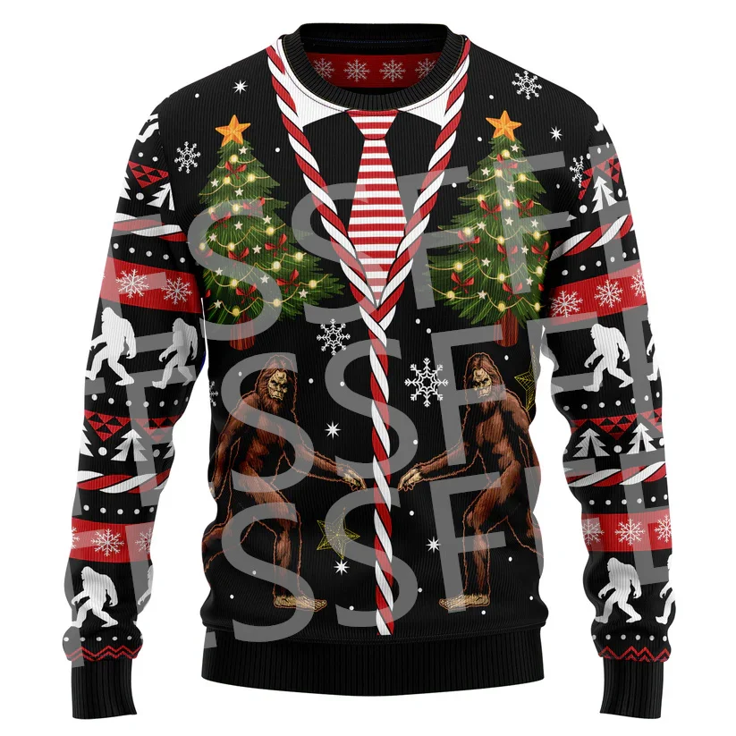 Santa Claus Knitted Sweater Xmas Trump Cartoon Vintage Retro Graffiti Gradient Long Sleeves 3DPrint Winter Pullover Harajuku V11