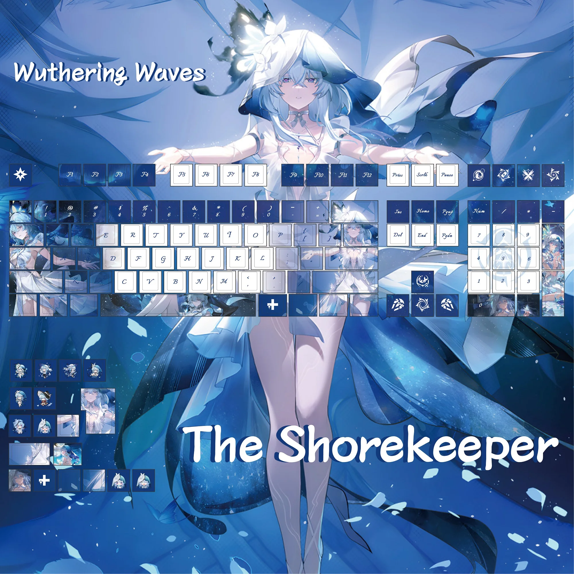 

Набор колпачков для клавиш на тему Shorekeeper, колпачки для сублимационной клавиатуры из ПБТ, колпачки для клавиш с вишневым профилем для механической клавиатуры, 120 клавиш