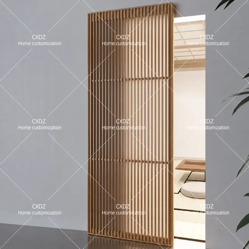 Japanese Style Bamboo Wood Sliding Door Hidden Ghost Door Custom Hanging Door for Kitchen Living Room Glass Panel Space