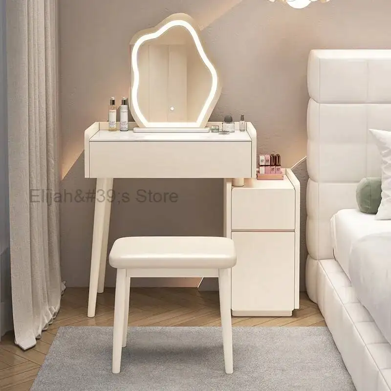 

Solid Wood Dressing Table Bucket Cabinet One Small Bedroom Modern Simple Rock Slab 70cm Cream Style Vanity Tables Large Capacity