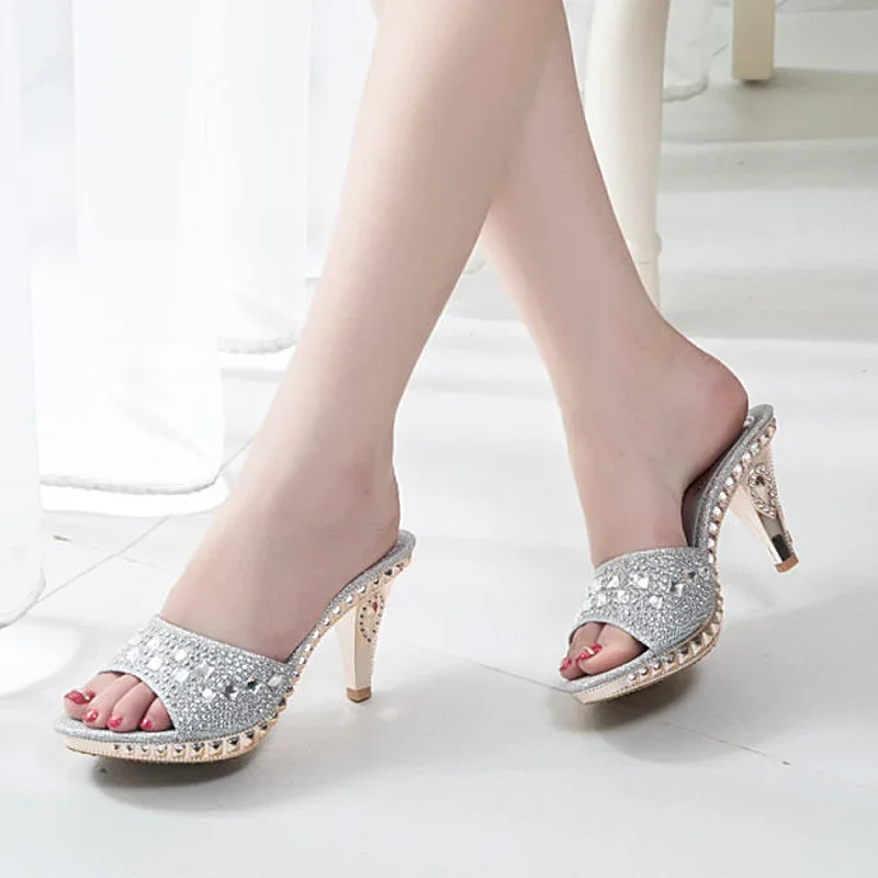 WDHKUN Spike Heels Women Pumps Sexy High Heels Women Crystal Party Women Shoes Gold Open Toe Ladies Shoes