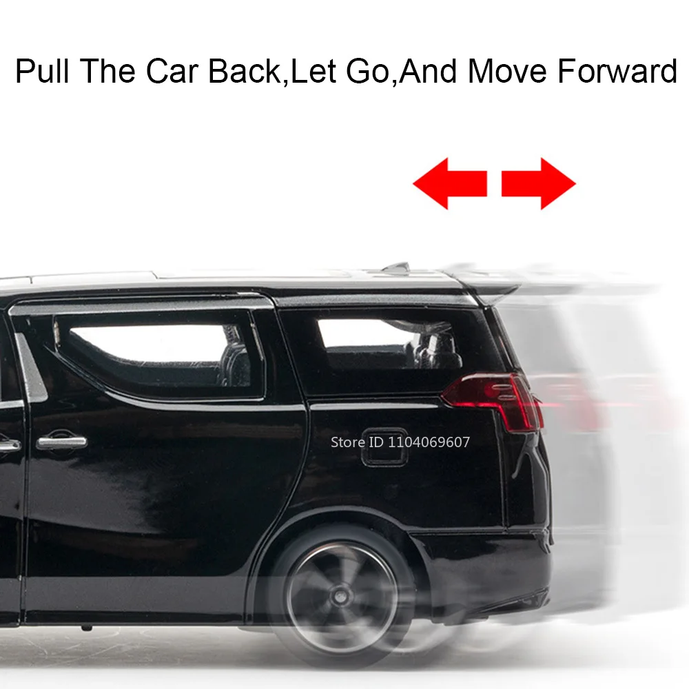 Alphard-Modellauto im Maßstab 1:32, Spielzeug, Legierung, Druckguss, MPV-Sound, Licht, Türen geöffnet, zurückziehen, Gummireifen, Fahrzeugmodelle für Kinder, Geschenk