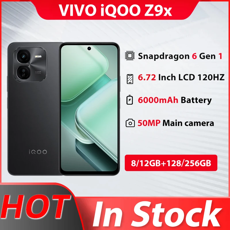 Original VIVO IQOO Z9X 1st Gen Snapdragon 6 Octa-core 6.72inch 2408x1080 LCD 120Hz 16MP+50MP+2MP 6000mAh 44W Type-C NFC