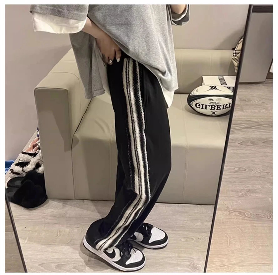 

Fashion brand large size pants women's design sense of niche loose casual pants port wind straight leg high street splicing pant