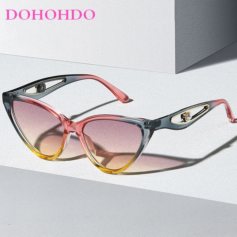 

Vintage Luxury Cat Eye Hollow Pearl Decorate Women Sunglasses Trend Designer Big Frame Eyewear Men Summer Traveling Shades UV400
