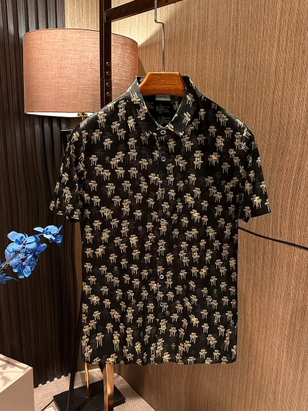 

Высококачественная шелковая рубашка с коротким рукавом и цветочным принтом для мужчин, летняя новинка, стандартный крой, дышащая, легкая.