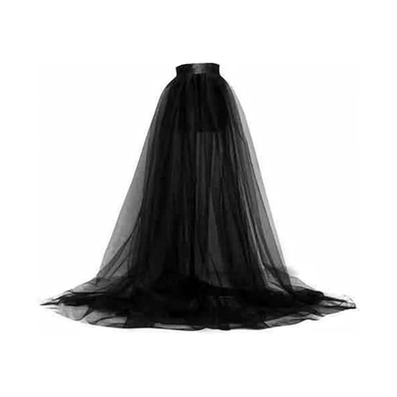 Women Wedding Maxi Tulle Skirts Detachable Train Overskirt Overlay Long Bridal Skirt Ball Gown Black Mesh Skirt