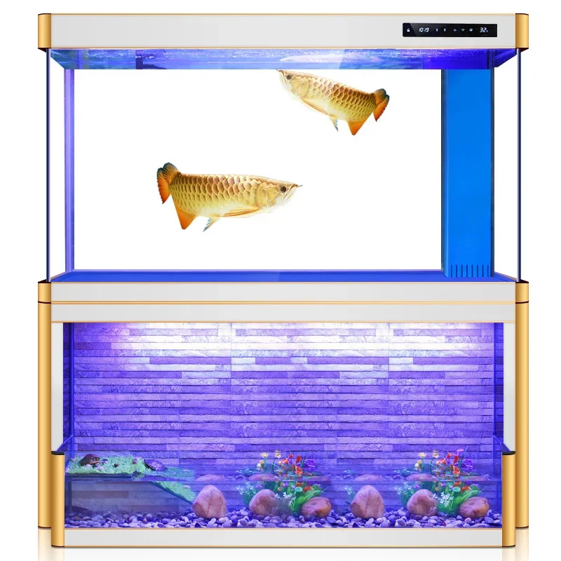 aModern Water Curtain Wall Aquarium for Living Room & Dining Room Glass Bottom Filter Eco-Friendly Large Customizable Fish Tank