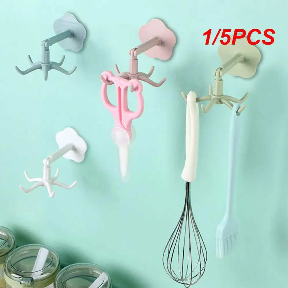 1/5PCS 5-claw Hook Punch-free 360 ° Rotating Save Space Rotatable Hook Kitchen Organizer Universal Hooks Small Object Hanger