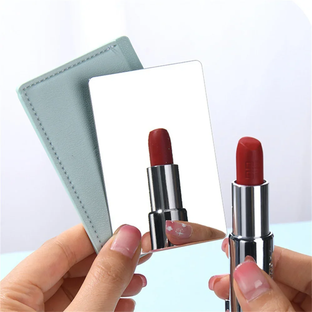 

Stainless Steel Card Cosmetics Mirror Portable Mini Unbreakable Makeup Mirror Shatter Proof Leather Sleeve Pocket Size Mirror