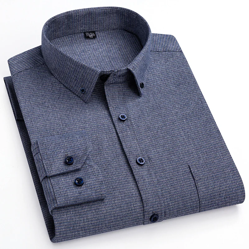 New in shirt plus size long-sleeve shirts for men 100%cotton casual plaid top slim fit formal Pure cotton sanding office clothes