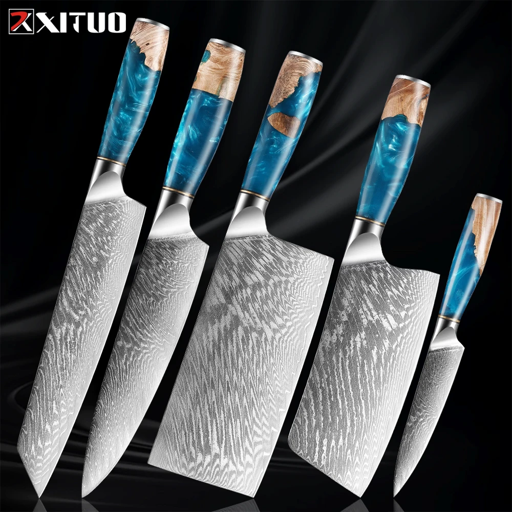 

XITUO 1-5PCS Japan Santoku Knives Chef Knife Utility Knife 67 Layers Of High Carbon Damascus VG10 Steel Core Kitchen Knives Set