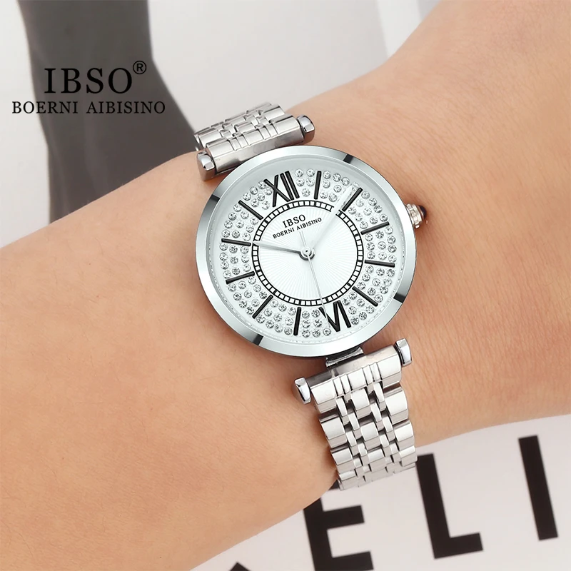 IBSO 2022 New Luxury Women Quartz Watches Japanese Movement Iced Out Dial Stainless Steel Strap Elegant Watch Ladies #8690