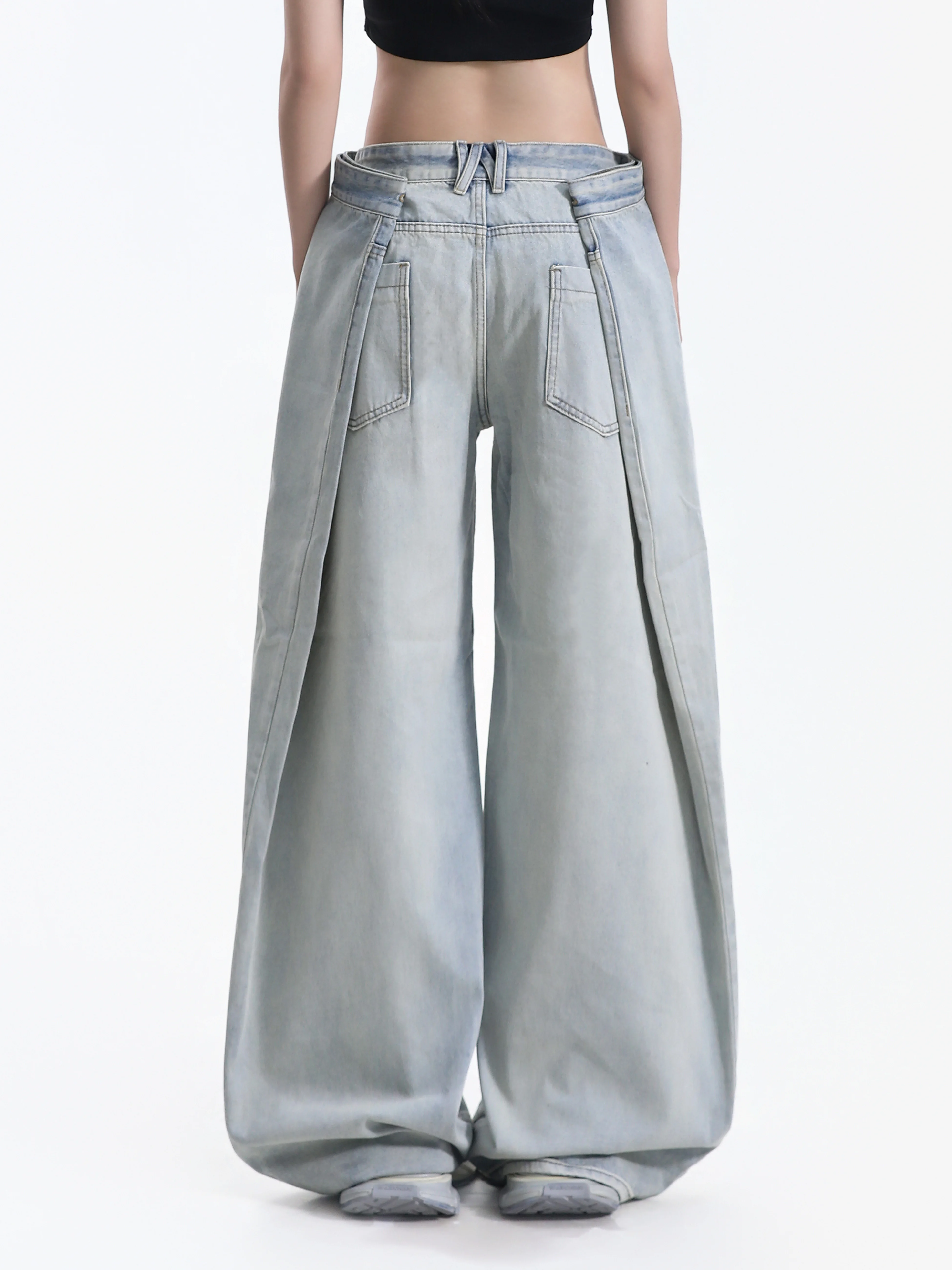 Washed American Style Wide Leg Jeans Women Loose Draped Floor-Length Couples Casual Versatile Long Pants Cotton Zipper