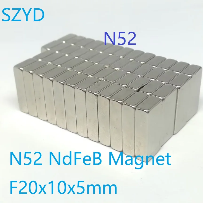 

50PCS/LOT N52 Block NdFeB Magnet 20*10*5 Strong Standard Size Rare Earth Permanent Neodymium Magnets 20x10x5