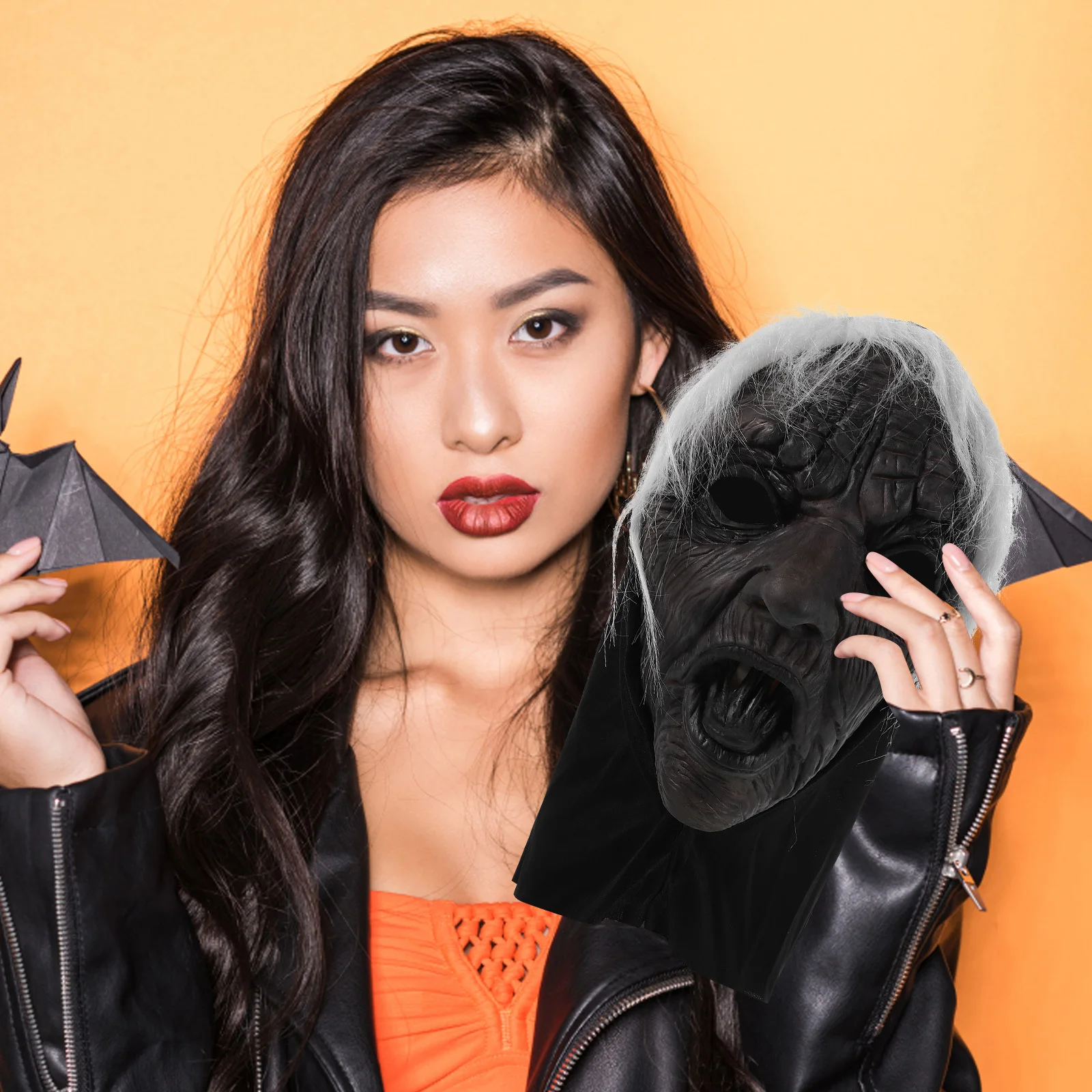 قناع الساحرة للهالوين، قناع مخيف واقعي للبالغين، زي الحفلات التنكرية، فستان الساحرة، غطاء الوجه