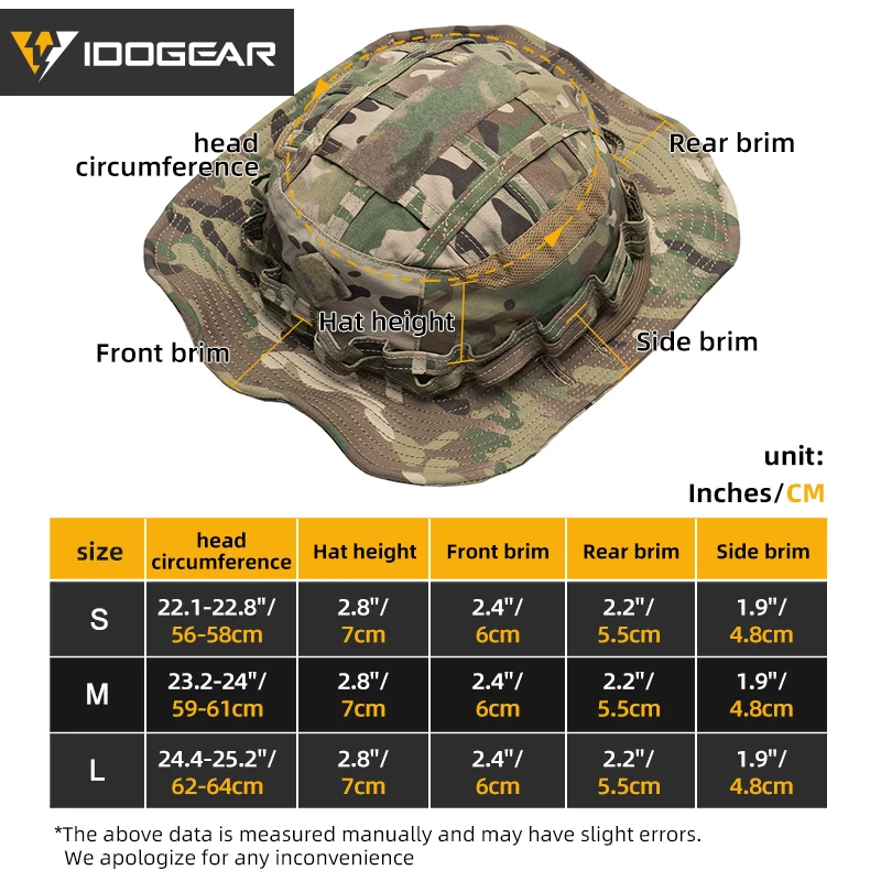 IDOGEAR التكتيكية Boonie قبعة الغابة قبعات للحماية من الشمس قابل للتعديل تنفس واسعة حافة قبعة لصيد الأسماك 3623