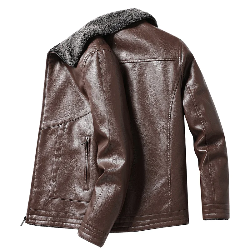 

Autumn Winter Warm Men Jacket High Quality Pu Leather Fur Collar Male Streetwear Casual Fashion Windproof Zipper Coats for Men