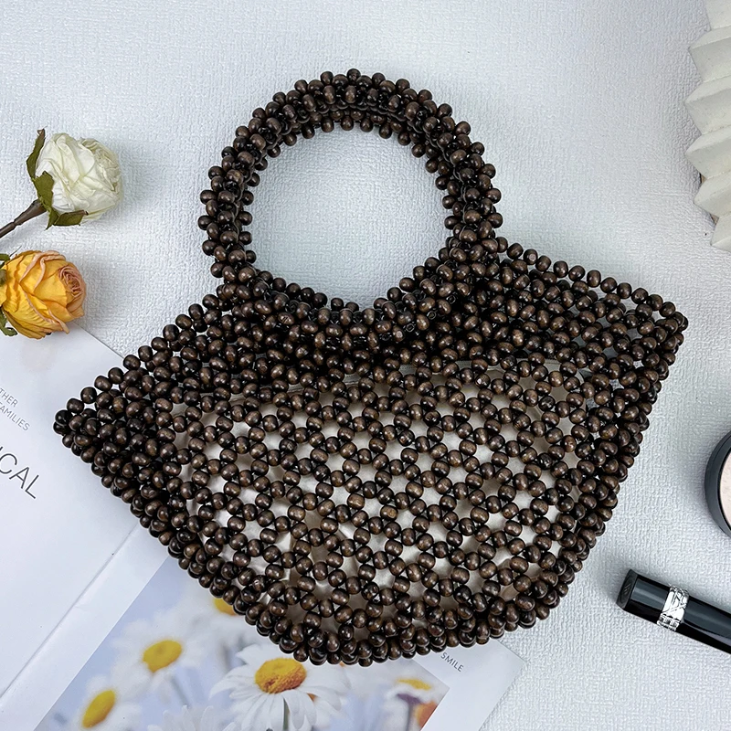Winter New Arrival Niche Handmade Beaded Woven Bags: European and American Retro High-End Handbag with Handles (Vegetable Basket